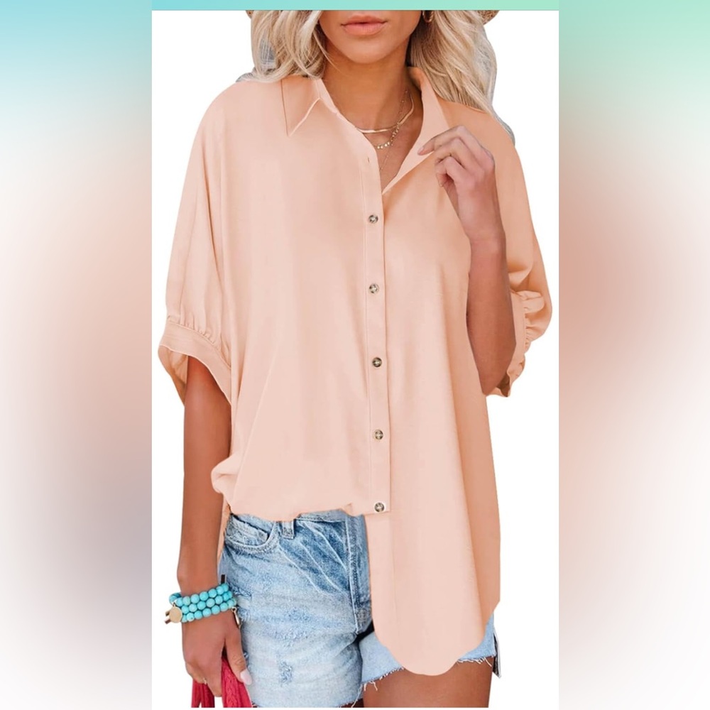 Peach button up flowy top🌸size med brand new never used